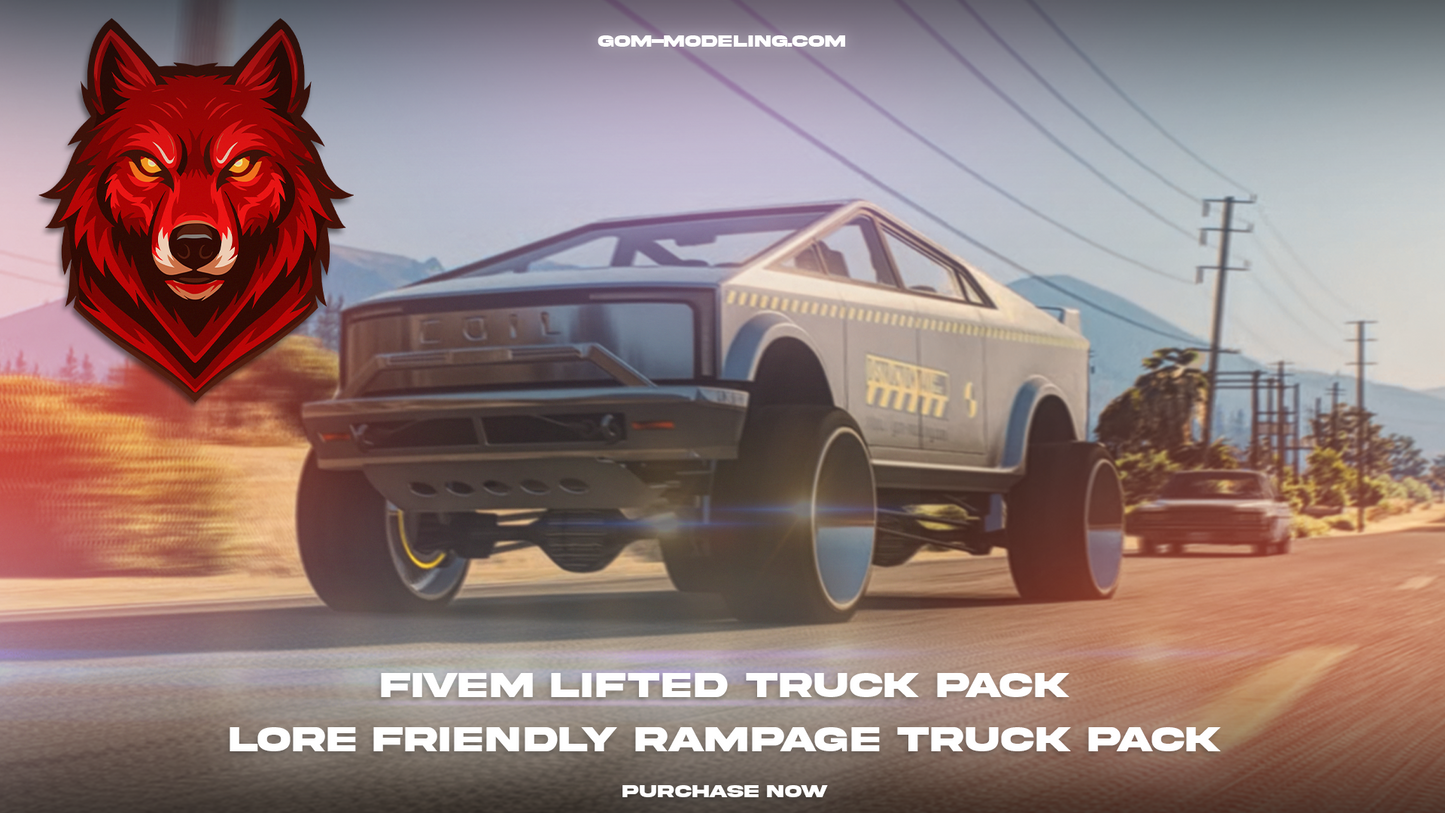 Lifted Truck "RAMPAGE" Pack 1 | 12 Vehicles | 511 Tuning Parts | Liveries | Scratch Made